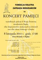 Koncert Pamięci - 8 listopada 2014, godz. 17:00 - Dom Strażaka Rajsko